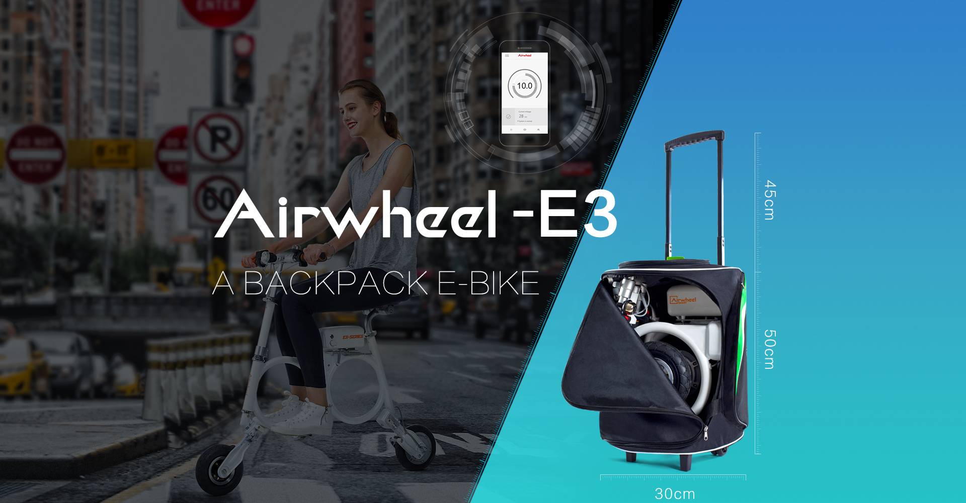 Airwheel E3 electric bicycle in backpack